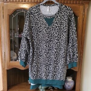 Leopard Print Tunic with Teal Accents